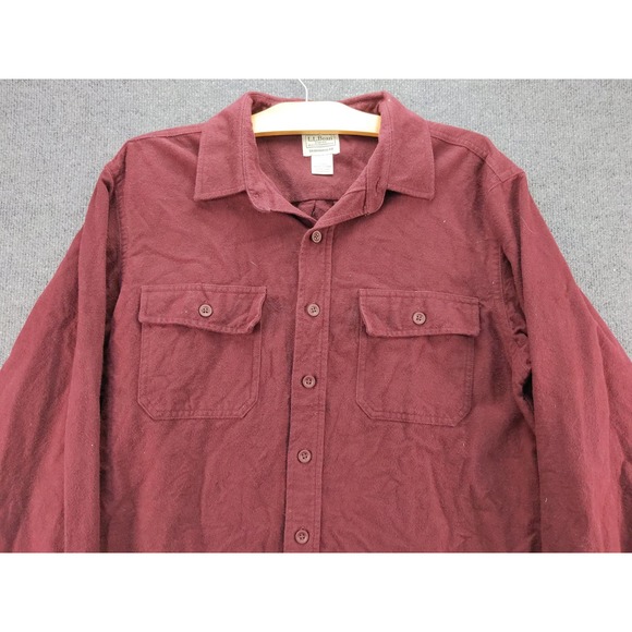 Mens L.L. Bean Chamois Button Up Long Sleeve Shirt SZ L Tall Red 2 Front Pockets - Picture 3 of 10